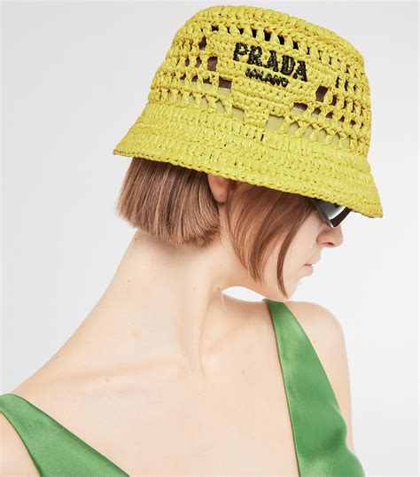 yellow prada bucket hat|prada raffia bucket hat.